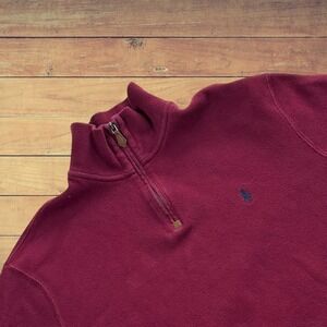 Polo Ralph Lauren Mens Quarter Zip Pullover Maroon Burgundy Cotton Sweater Med